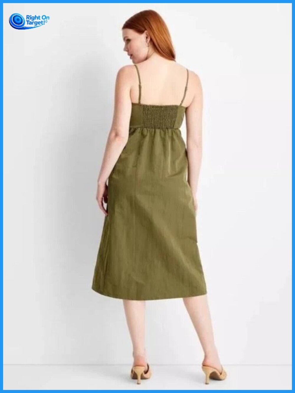 1X - Womens Nylon Zip-Front Midi Dress - Future Collective - Olive Green - Picture 3 of 6